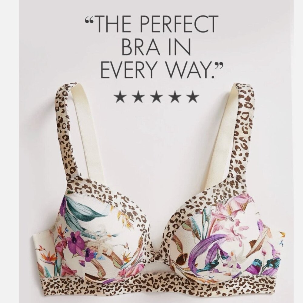 Cacique Animal Floral Print Lightly Lined Underwire Balconette Bra Size 44С